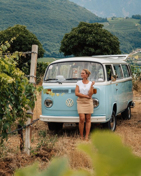 Kurztrip Meran (Stadt), Trentino-Südtirol, Italien, Mit einem alten VW Bulli von 1977 ging es zur Weinprobe in die Weinber